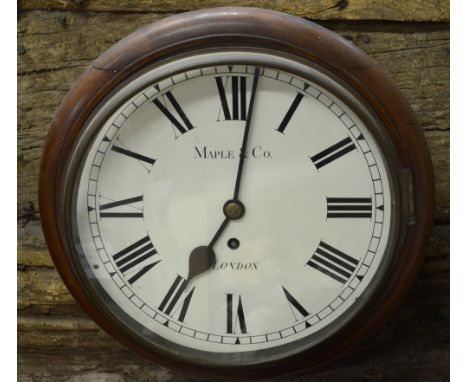 A 19th century mahogany wall clock with 8-day fusee movement and enamel dial inscribed for Maple & Co., London 31 cm overall