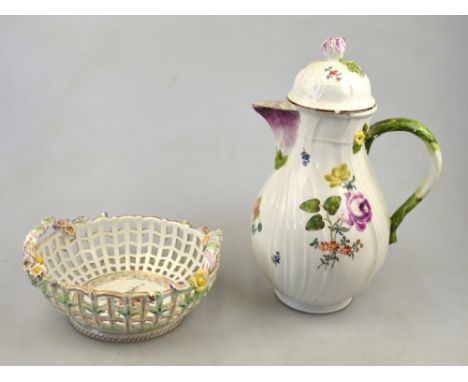 A 19th century Augustus Rex porcelain circular basket decorated to the centre with a polychrome loose spray of flowers within