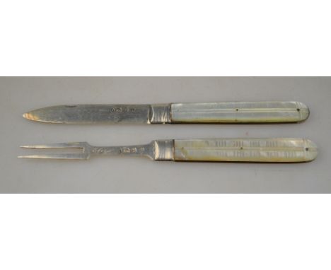 A Georgian silver folding fruit knife and fork with mother-of-pearl handles, Joseph Law, John Oxley & Henry Atkin, Sheffield 