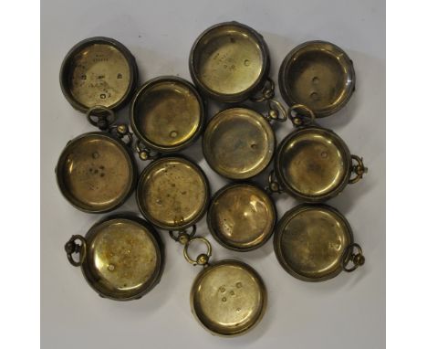 Twelve silver keywind pocket watch cases - various makers and dates (no movements or glasses) 21 oz