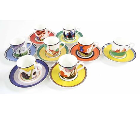 Set of eight Wedgwood 'Clarice Cliff' Cafe Chic Centenary limited edition cans and saucers