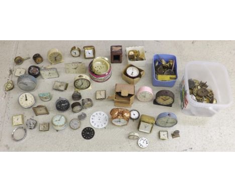 Quantity of clock timepieces and clock alarm timepieces to include Smiths, Kienzle, Europa (faults); together with a Volvo, 8