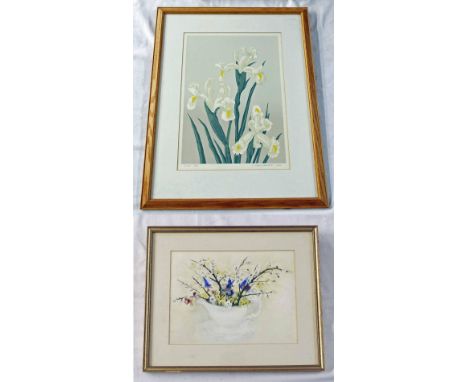 Sheila Knapp-Fisher (20th/21st century) - 'Spring Flowers in a Gravy Boat', signed and dated '85, (1985 also inscribed verso)