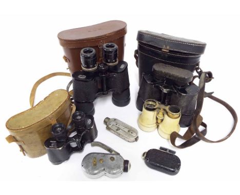 Pair of De Wohler Kassel binculars, cased; two pairs of Zeiss cased binoculars; pair of antique opera glasses (at fault), Non