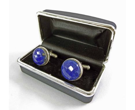 Pair of lapis lazuli cufflinks, stamped 925, cased
