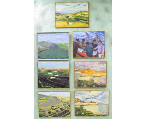 Barbara Montagu-Pollock (20th/21st century) - Continental landscape with a series of field systems, signed, oil on canvas, 20