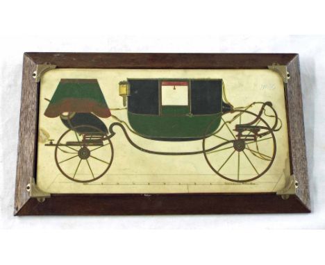 William Carrs (18th/19th century) - a design for a carriage, the carriage painted in green and black with a red pulley curtai