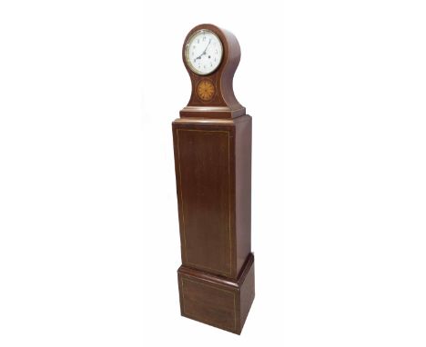 Edwardian mahogany balloon cased two train mantel clock on a pedestal stand, 49" high overall (pendulum and winding key)
