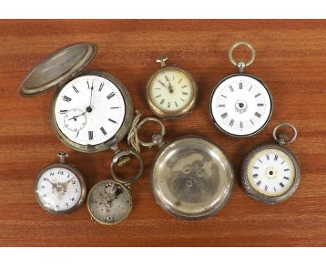 Silver lever hunter pocket watch in need of repair; together with two silver cylinder engraved fob watches for repair (one la