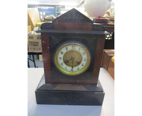 A Victorian black slate 8 day mantle clock, the dial inscribed J B Yabsley, 13" h x 10" w 