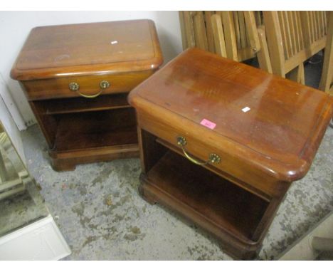 A pair of modern French bedside table having single inset drawers and open shelf below, 22"h x 21 1/2"w 