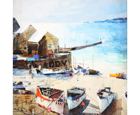 Tom Butler (British, contemporary), 'Reflections, Sennen Cove', limited-edition print in colours, ed. 58/195, framed, bearing