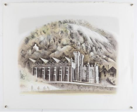 David Gentleman (b. 1930), 'Warehouses'. Lithograph. Signed and numbered 232/240 in pencil to margin. Image size 42 x 52cm. 