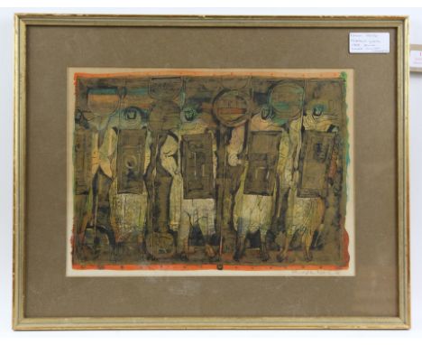 Shraga Weil (Israeli, 1918-2009), Four Warriors (1968), lithograph, signed in pencil margin, framed and glazed, 24 x 34cm. 