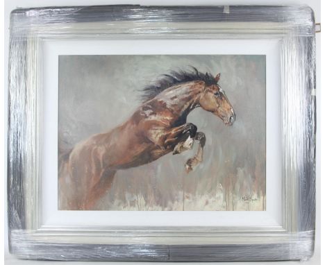 Mark Spain (British, b. 1962), 'Jumping Horse I', oil on canvas, signed lower right, framed, 60 x 80cm.Condition Report:  Can