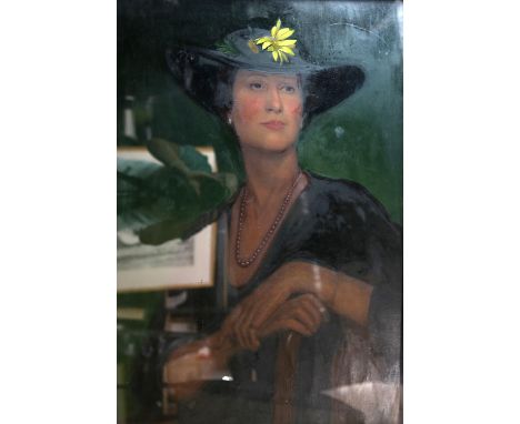 David Hillman (British, 1894-1974), portrait of a lady wearing a hat and a pearl necklace, oil on canvas, framed and glazed, 