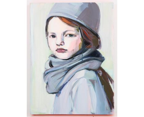 Hyunju Kim (South Korean, b. 1989), Untitled, portrait of a girl, acrylic on canvas, inscribed with artist's signature to rev
