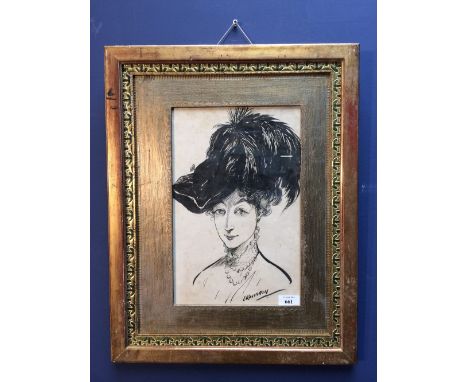 L. RAVENHILL, watercolour portrait of An Early C20th Lady in a Plumed Hat, signed, 33x21cm