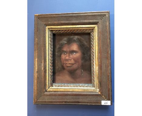 Oil on board, a portrait of An Indigenous Aboriginal Man, 23x17cm
