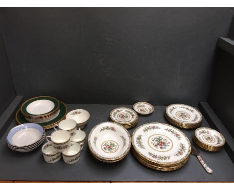Collection of modern bone china tablewares to include Wedgwood & Doulton, a display case of clay pipes and decorative ceramic