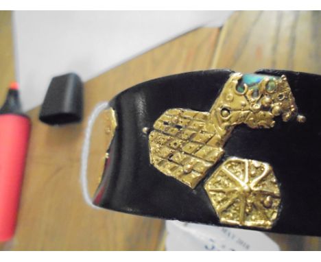 Charles de Temple ebony bangle with gold &amp; turquoise decoration and a Buccellati 925 standard silver leaf dish