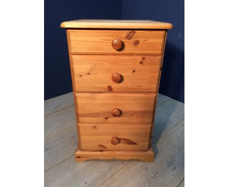 Modern pine chest of drawers, a bedside chest & an oak stool
