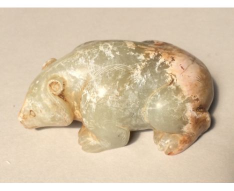 Chinese mottled brown / grey green jade carving of a bear 8cmL