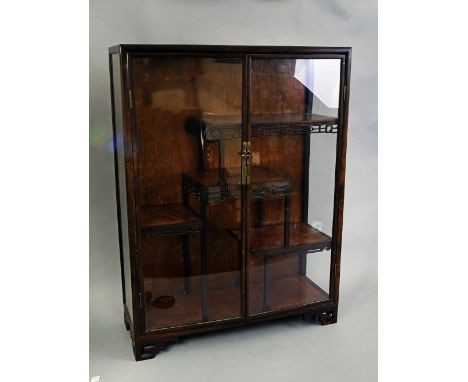 C19th/20th Chinese zitan and burwood display cabinet with an arrangement of four shelves, 23.6 x 66 x 87.5cm. 