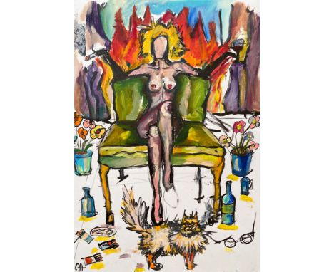 Sasha Neschastnova, "Self-isolation portrait", oil and ink on paper, 42 x 59cm, c. 2020. This is a portrait of self-isolation
