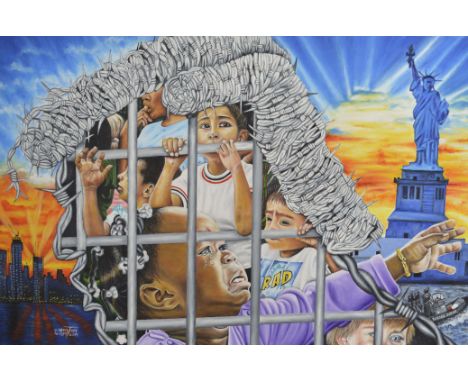O Yemi Tubi, "Trump's Cage", 91 x 61cm, c. 2019. "Give me your tired, your poor, Your huddled masses yearning to breathe free