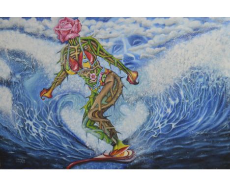 O Yemi Tubi, "Riding the Storms and the Waves", 91 x 61cm, c. 2019. Sometimes in one’s life, it’s as if storms and waves of c