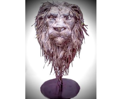 Obinna Adiele, "Eze odum (Lion King)", steel wires and balls, 50 x 76 x 45cm, 20kg. My study of a Lion's portrait. UK shippin