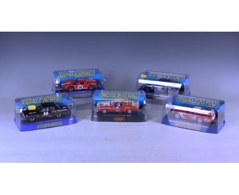 Seven Scalextric American racing cars, comprising C3517 Chevrolet Camaro GT-R, C3087 Dodge Viper, C3534 Chevrolet Camaro No. 