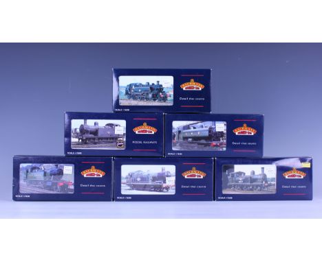 Six Bachmann Branch-Line gauge OO tank locomotives, comprising No. 31-055A J72, early emblem, weathered, No. 31-452C 41304 in