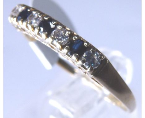 9ct gold sapphire and CZ half eternity ring, size R