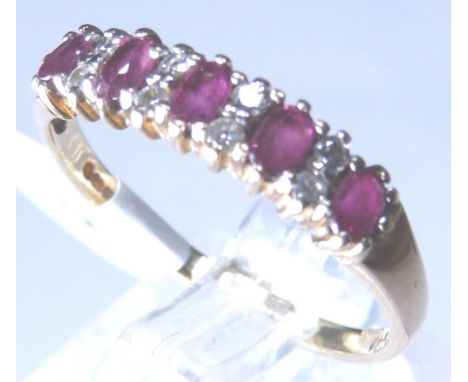 9ct ruby and diamond half eternity ring, size M