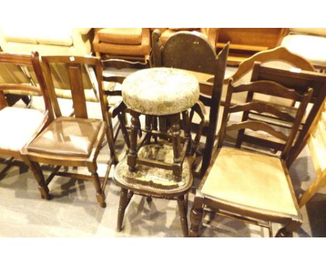 Collection of mixed dining chairs and a stool