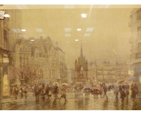 Framed and glazed limited edition print, signed R Richardson, Manchester Town Hall Square 45 x 30 cm