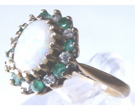 9ct opal / emerald and white stone ring