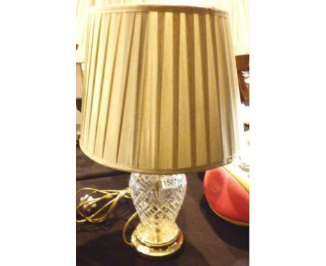 Crystal brass table lamp with gold pleated shade