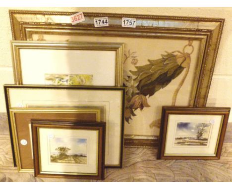 Framed tapestry, other prints and watercolours