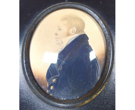 Antique portrait miniature on card, probably early Victorian 8 x 6 cm