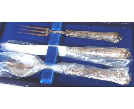 Cased silver handled childs knife, fork and spoon set