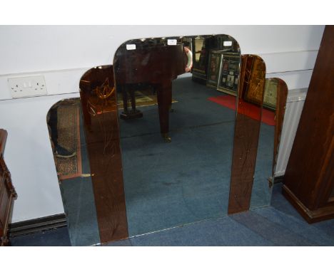 Large Art Deco Peach Glass Wall Mirror W 122x H 107cm
