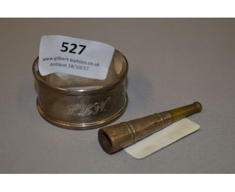 Silver Cheroot & Napkin Ring, Birmingham 1959 - 13 Grams 