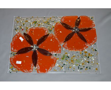 Floral Patterned Art Glass Wall Panel 