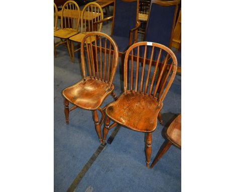 Pair of Oak & Elm Stick Back Dining Chairs 