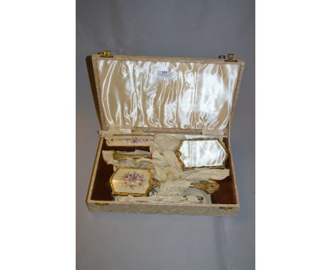 Cased Brush, Mirror & Comb Vanity Set