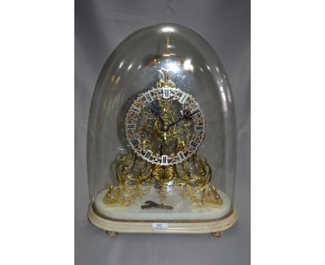 Victorian Brass Skeleton Clock under Glass Dome on Marble Base 53cm Tall - Please note in house P+P Not Available on this ite