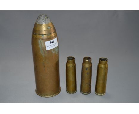 Heavy Brass Bombshell Case with Timer & 3 Smaller Shell Cases